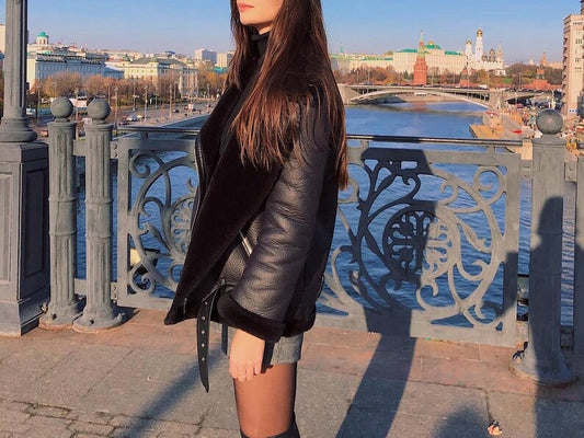 Women's Customized Black Shearling Leather Jackets