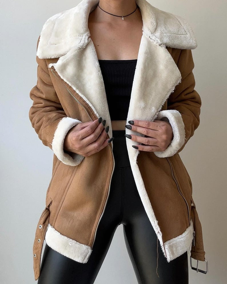 Handmade Women's Shearling Overcoat Fur Lining Warm Long Jacket